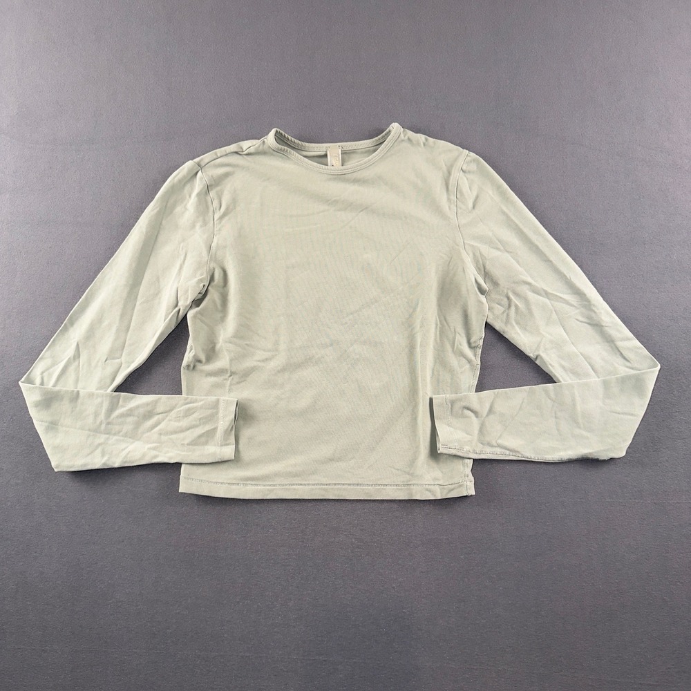 Skims Cotton Jersey Long Sleeve Crew Neck Top Sage Green Small